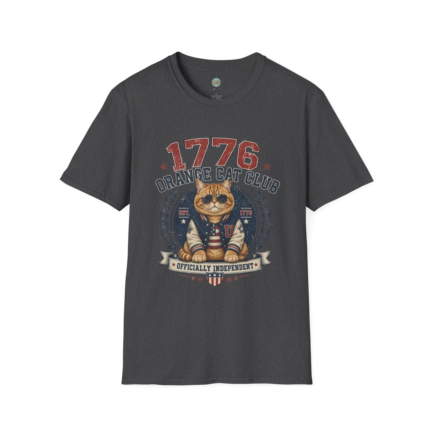 1776 Orange Cat Club T-Shirt | Officially Independent American Cat Design | Gildan Softstyle 64000