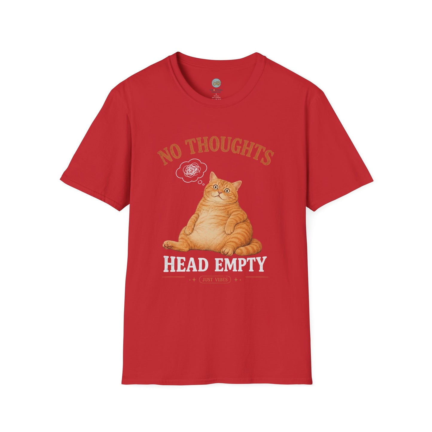 No Thoughts Head Empty Just Vibes T-Shirt | Orange Cat Blank Stare | Gildan Softstyle 64000
