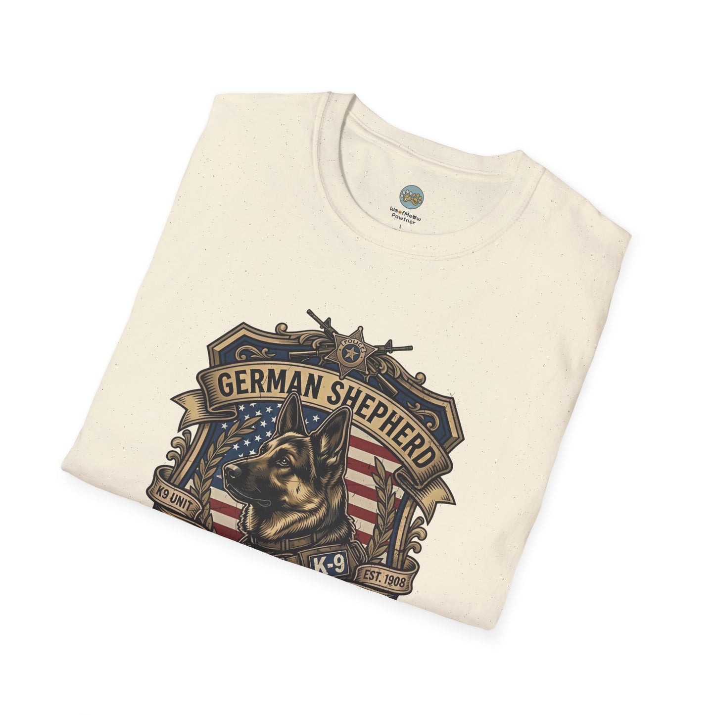 German Shepherd T-Shirt | K9 Unit Est. 1908 - Hero Police Dog Design for GSD Lovers | Gildan Softstyle 64000 Premium Tee