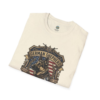 German Shepherd T-Shirt | K9 Unit Est. 1908 - Hero Police Dog Design for GSD Lovers | Gildan Softstyle 64000 Premium Tee