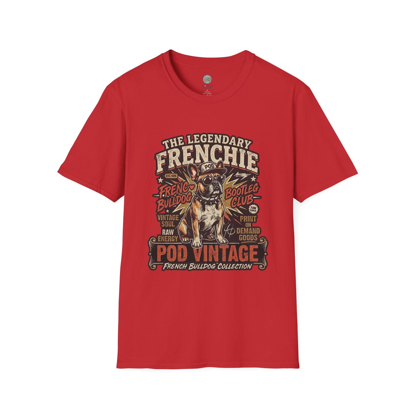 The Legendary Frenchie Vintage Bootleg T-Shirt | French Bulldog Bad to the Bone | Gildan Softstyle 64000 Premium Tee