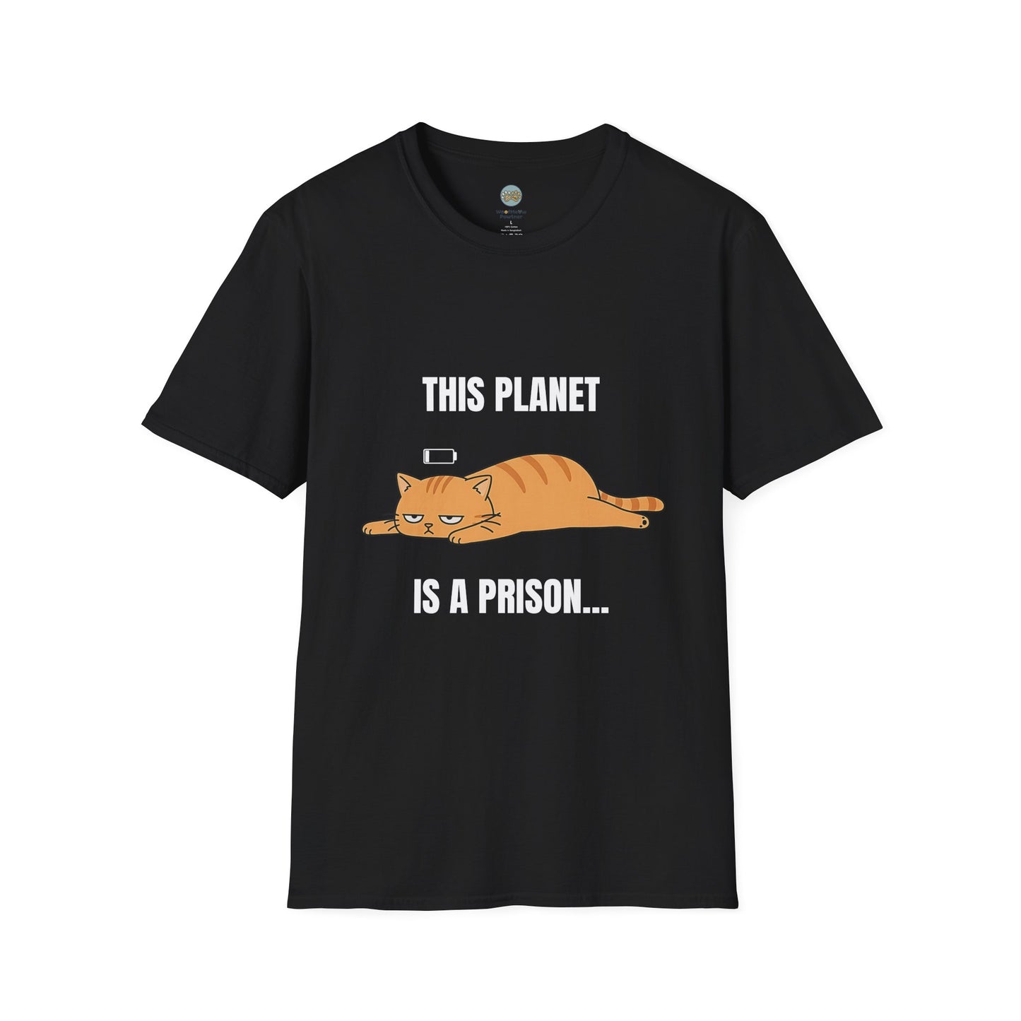 This Planet Is a Prison Orange Cat T-Shirt | Funny Existential Crisis Meme Tee | Gildan Softstyle 64000