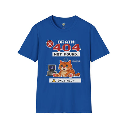 Brain 404 Not Found Only Meow T-Shirt | Orange Cat Pixel Art | Gildan Softstyle 64000