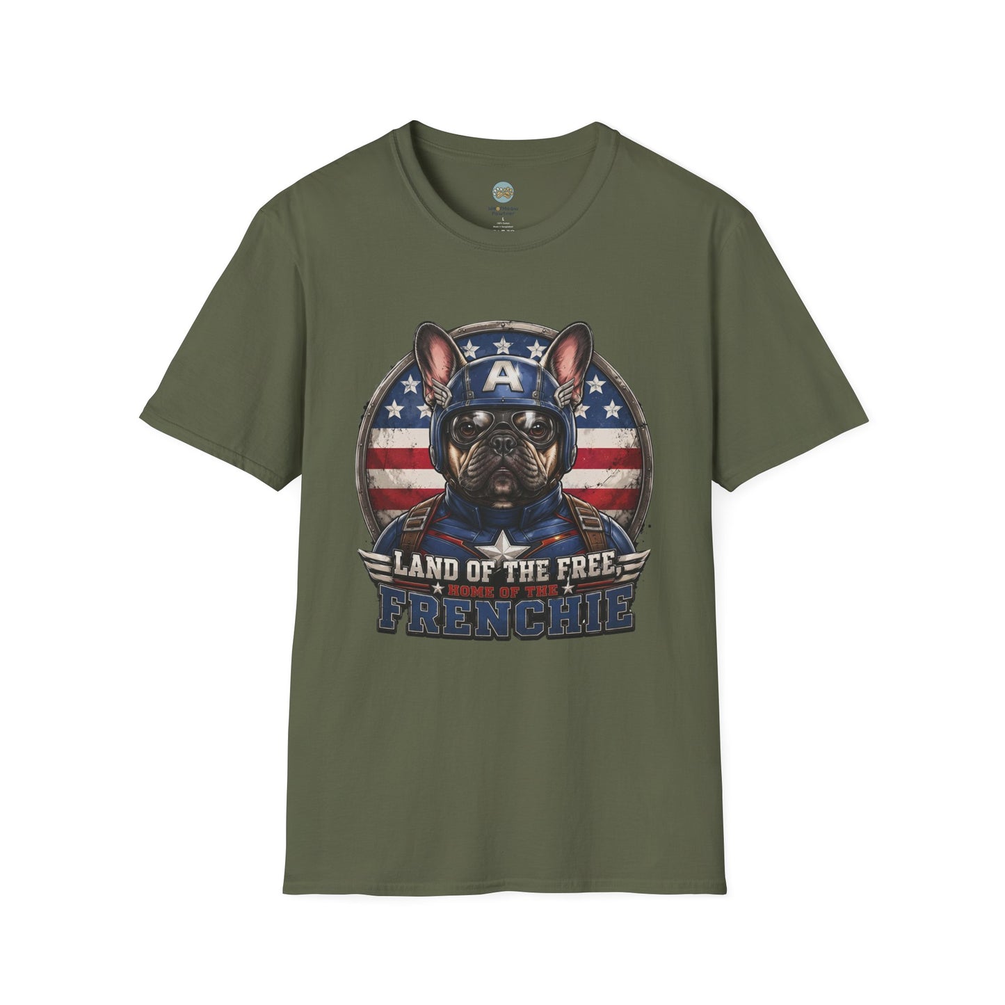 Land of the Free Home of the Frenchie T-Shirt | 4th of July French Bulldog | Gildan Softstyle 64000