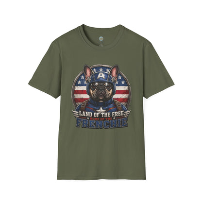 Land of the Free Home of the Frenchie T-Shirt | 4th of July French Bulldog | Gildan Softstyle 64000