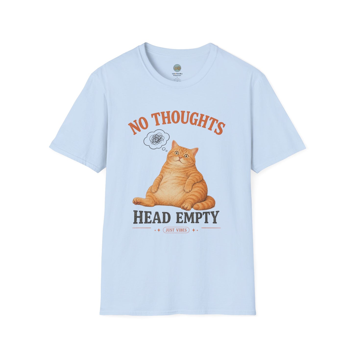No Thoughts Head Empty Just Vibes T-Shirt | Orange Cat Blank Stare | Gildan Softstyle 64000