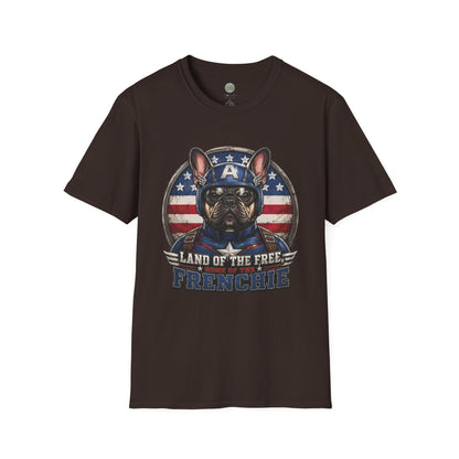 Land of the Free Home of the Frenchie T-Shirt | 4th of July French Bulldog | Gildan Softstyle 64000