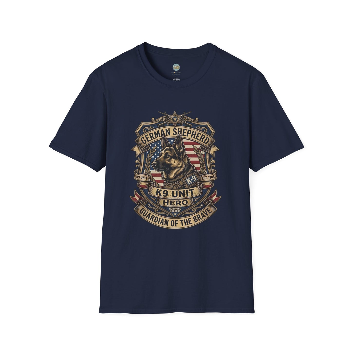 German Shepherd T-Shirt | K9 Unit Est. 1908 - Hero Police Dog Design for GSD Lovers | Gildan Softstyle 64000 Premium Tee