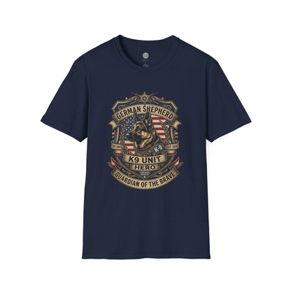 German Shepherd T-Shirt | K9 Unit Est. 1908 - Hero Police Dog Design for GSD Lovers | Gildan Softstyle 64000 Premium Tee