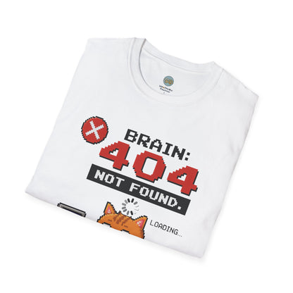 Brain 404 Not Found Only Meow T-Shirt | Orange Cat Pixel Art | Gildan Softstyle 64000
