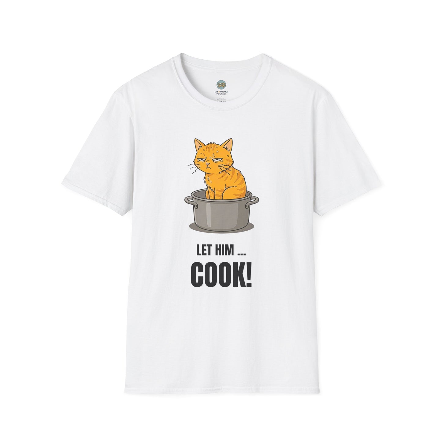 Let Him Cook Orange Cat T-Shirt | Funny Cat Sitting in Pot Meme Tee | Gildan Softstyle 64000