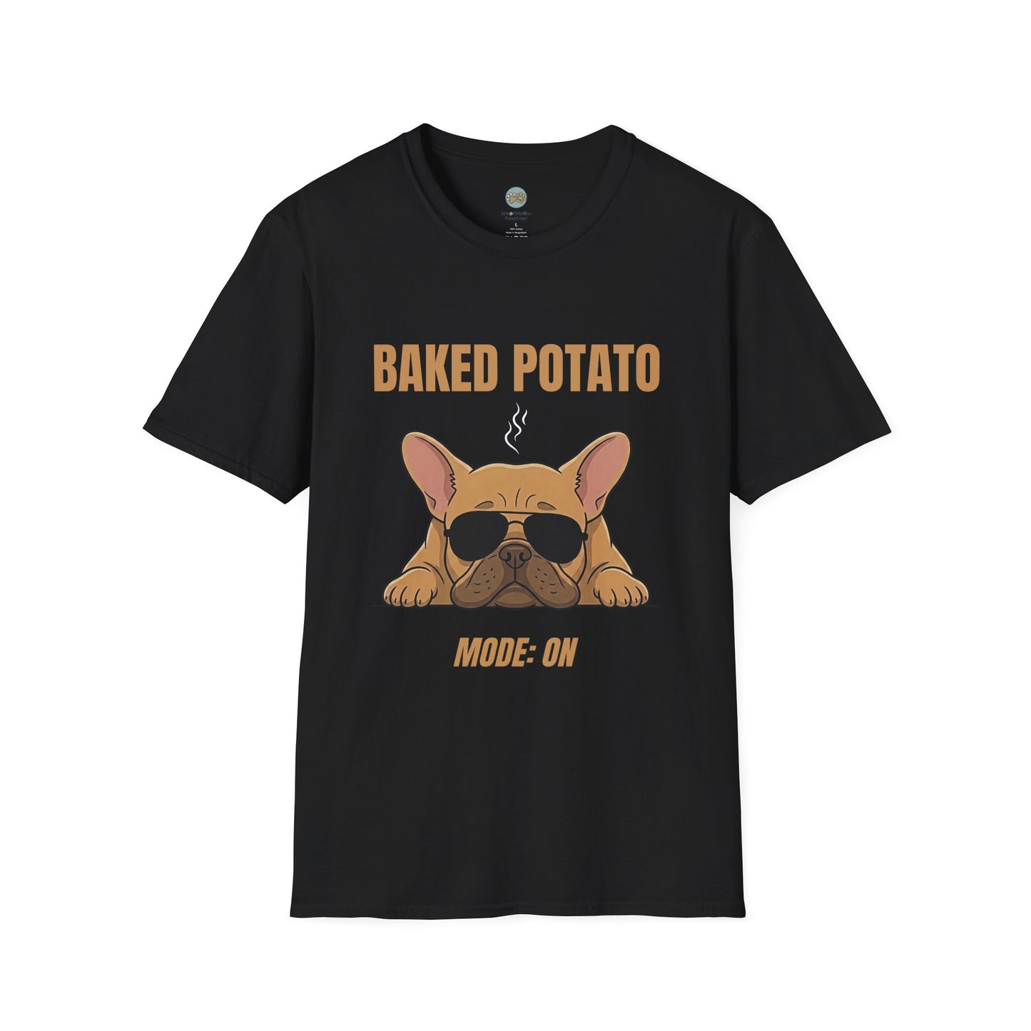 Baked Potato Mode ON French Bulldog T-Shirt | Frenchie Sunbathing Like a Potato | Gildan Softstyle 64000