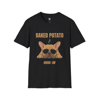 Baked Potato Mode ON French Bulldog T-Shirt | Frenchie Sunbathing Like a Potato | Gildan Softstyle 64000