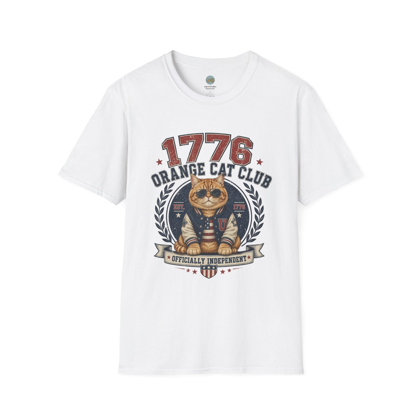 1776 Orange Cat Club T-Shirt | Officially Independent American Cat Design | Gildan Softstyle 64000