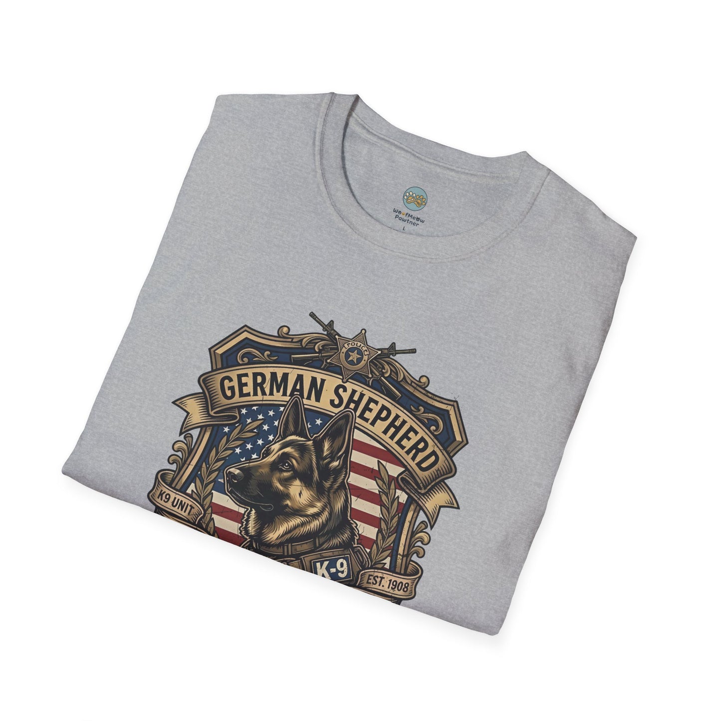 German Shepherd T-Shirt | K9 Unit Est. 1908 - Hero Police Dog Design for GSD Lovers | Gildan Softstyle 64000 Premium Tee