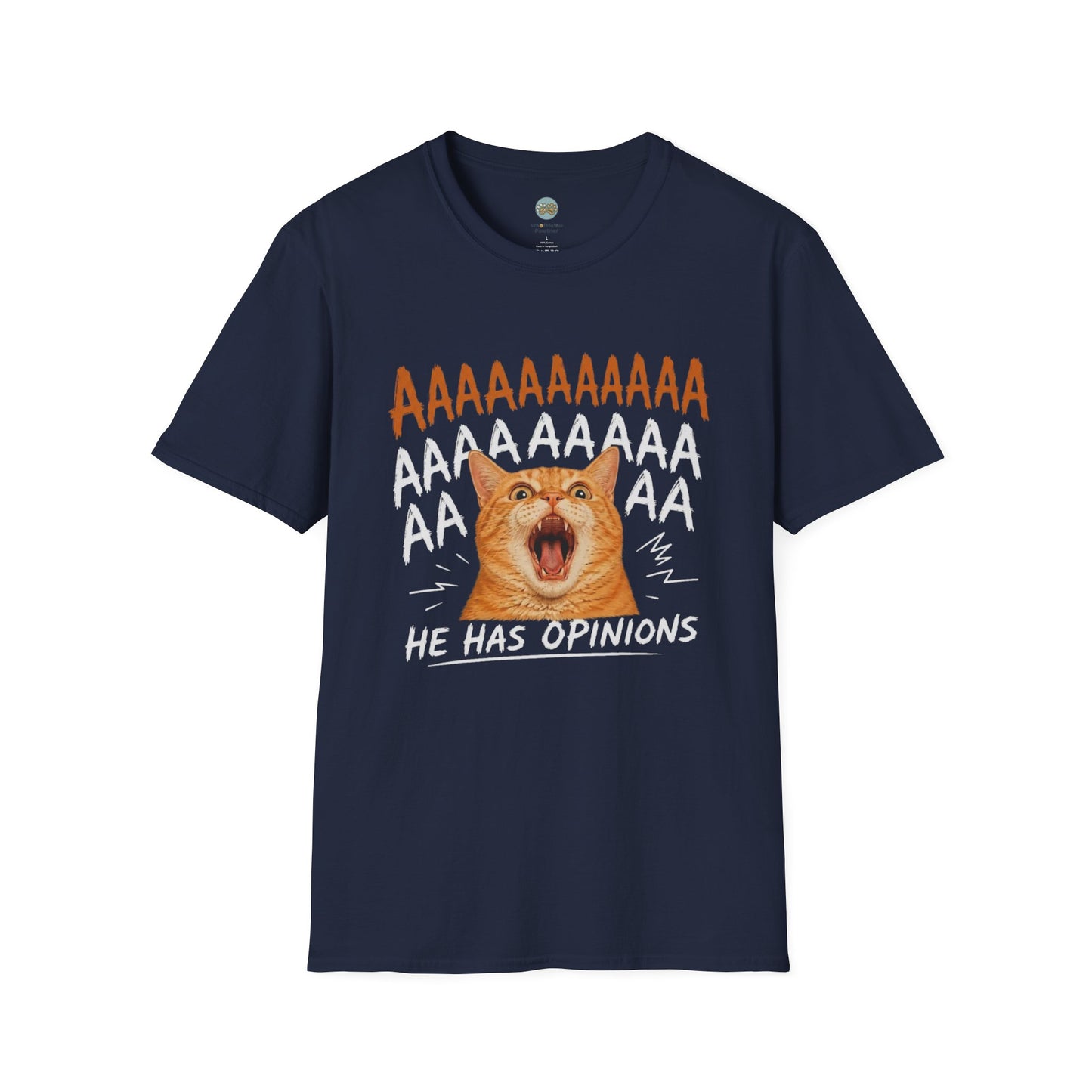 He Has Opinions Orange Cat T-Shirt | Screaming Cat Meme | Gildan Softstyle 64000