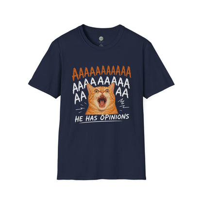 He Has Opinions Orange Cat T-Shirt | Screaming Cat Meme | Gildan Softstyle 64000