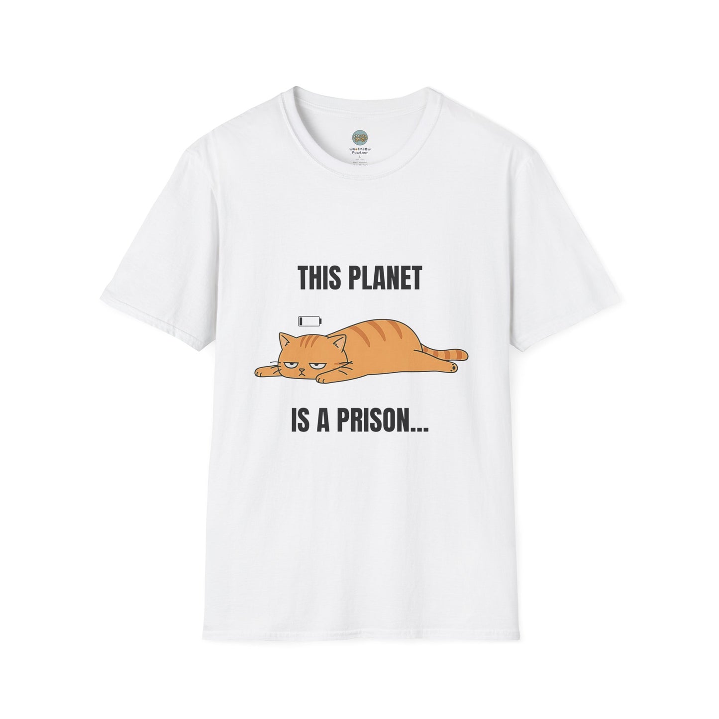 This Planet Is a Prison Orange Cat T-Shirt | Funny Existential Crisis Meme Tee | Gildan Softstyle 64000