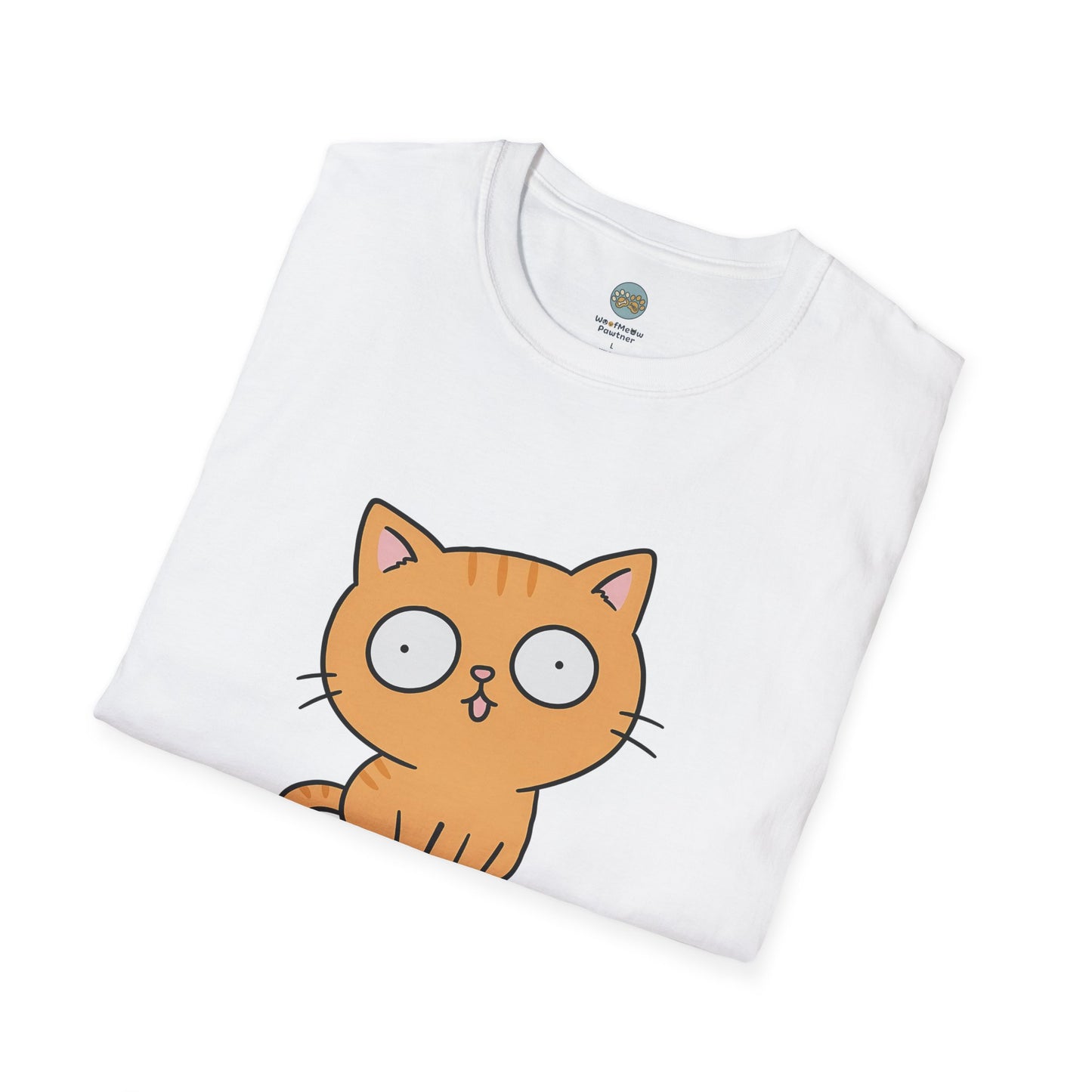 Big Eyes No Brain Orange Cat T-Shirt | Funny Ginger Cat Meme Slogan Tee | Gildan Softstyle 64000