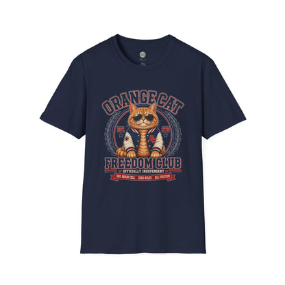 Orange Cat Freedom Club T-Shirt | One Brain Cell No Rude All Freedom | Gildan Softstyle 64000