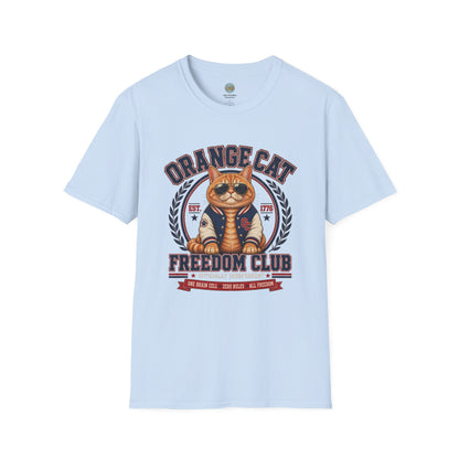Orange Cat Freedom Club T-Shirt | One Brain Cell No Rude All Freedom | Gildan Softstyle 64000