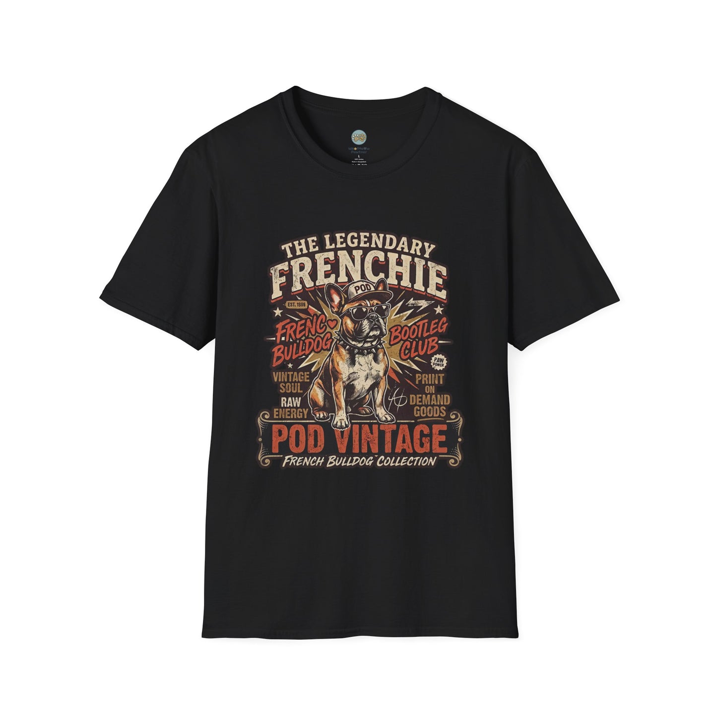 The Legendary Frenchie Vintage Bootleg T-Shirt | French Bulldog Bad to the Bone | Gildan Softstyle 64000 Premium Tee