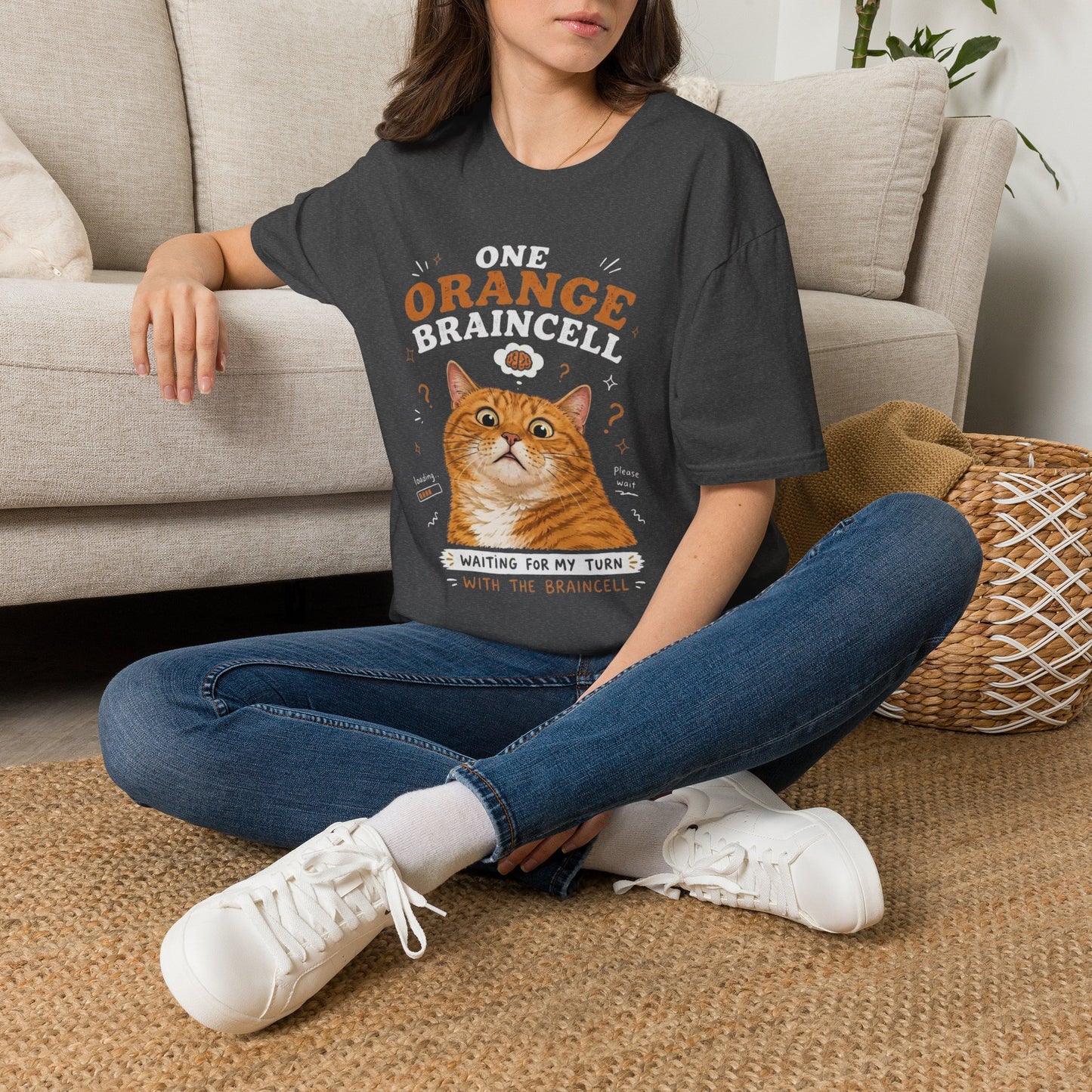 One Orange Braincell Waiting For My Turn T-Shirt | Orange Cat Meme | Gildan Softstyle 64000