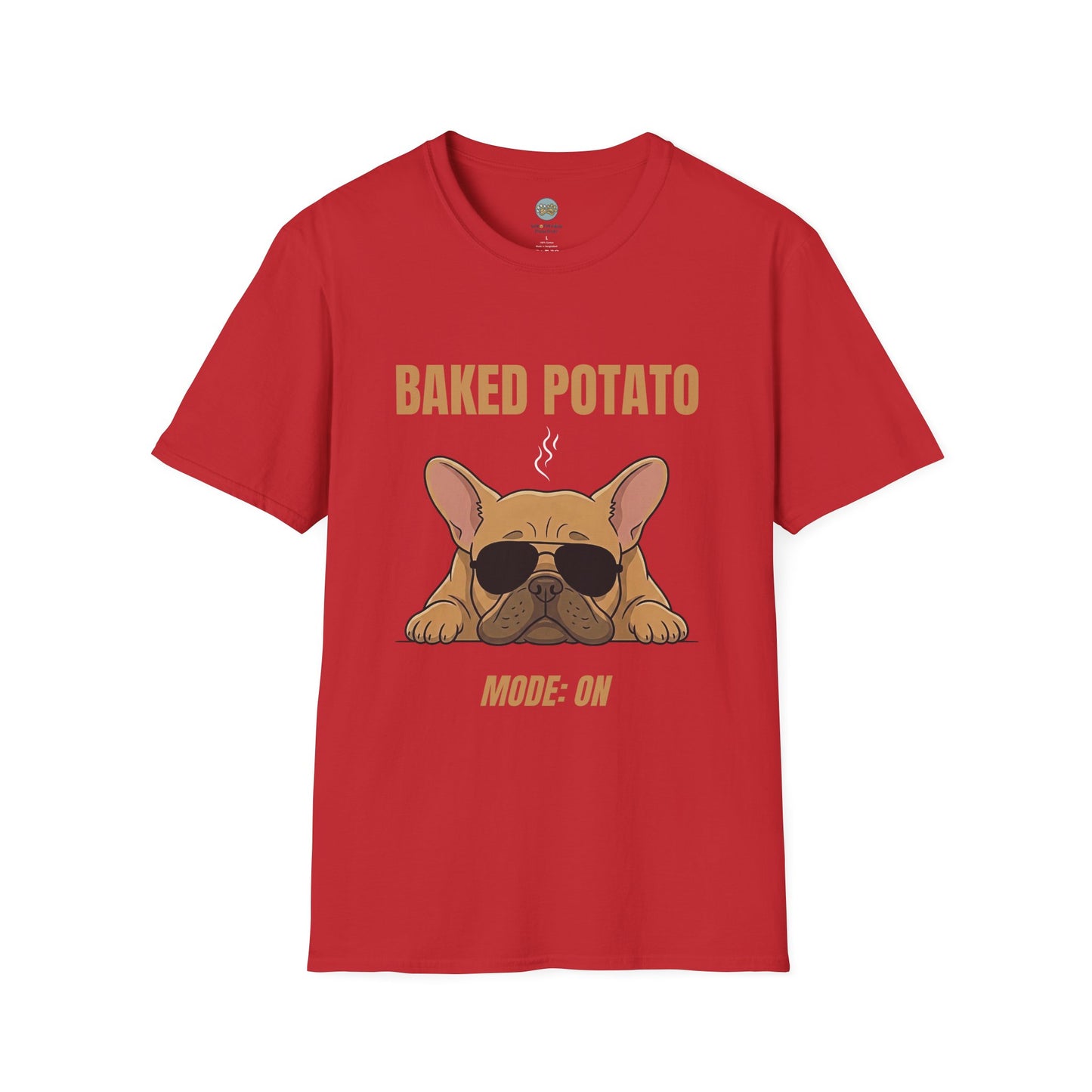 Baked Potato Mode ON French Bulldog T-Shirt | Frenchie Sunbathing Like a Potato | Gildan Softstyle 64000