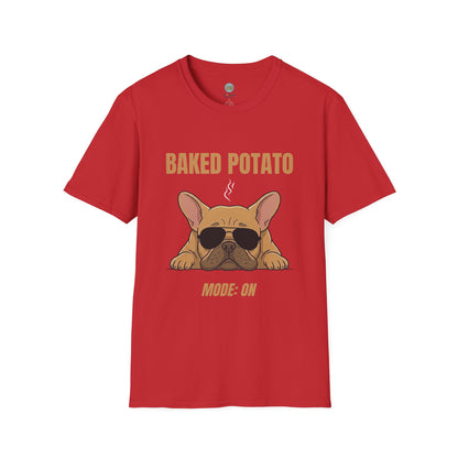 Baked Potato Mode ON French Bulldog T-Shirt | Frenchie Sunbathing Like a Potato | Gildan Softstyle 64000