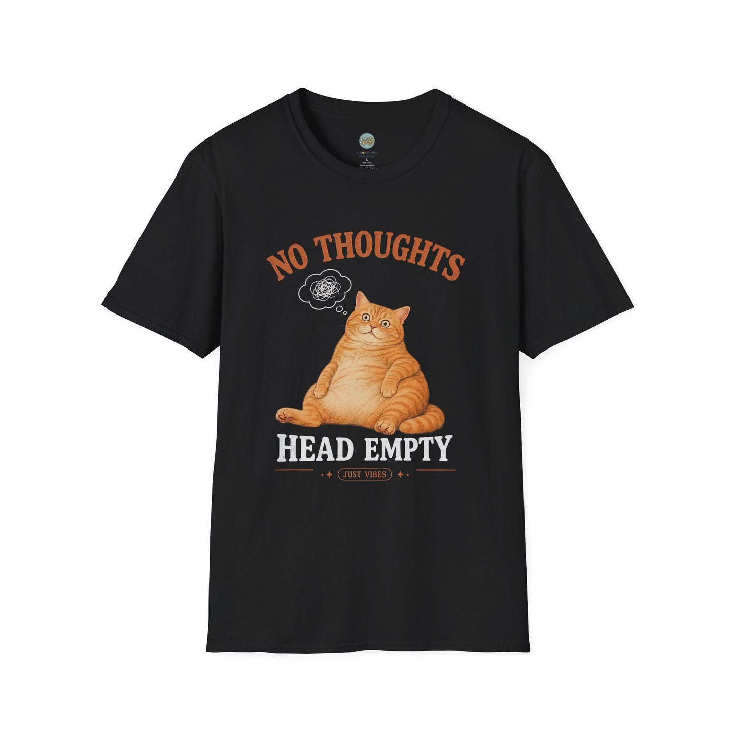 No Thoughts Head Empty Just Vibes T-Shirt | Orange Cat Blank Stare | Gildan Softstyle 64000