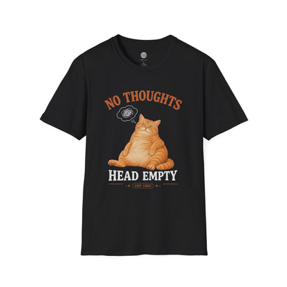 No Thoughts Head Empty Just Vibes T-Shirt | Orange Cat Blank Stare | Gildan Softstyle 64000