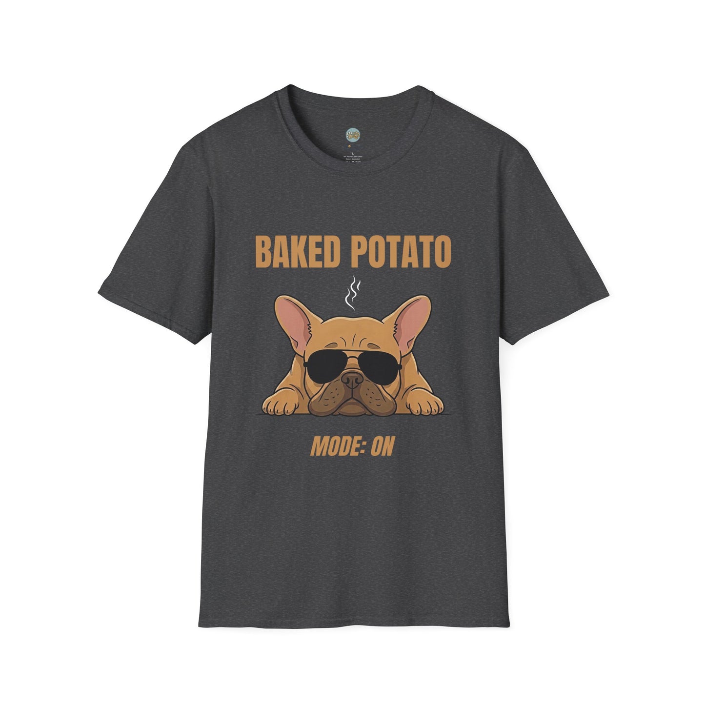 Baked Potato Mode ON French Bulldog T-Shirt | Frenchie Sunbathing Like a Potato | Gildan Softstyle 64000
