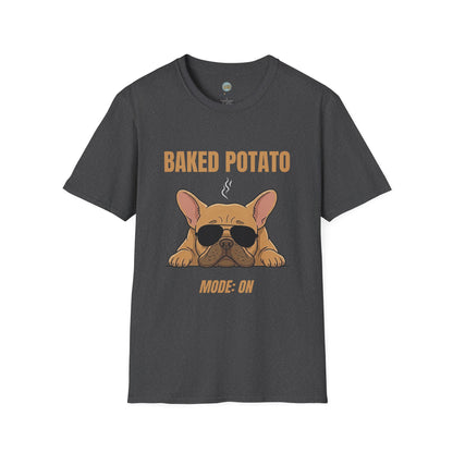 Baked Potato Mode ON French Bulldog T-Shirt | Frenchie Sunbathing Like a Potato | Gildan Softstyle 64000