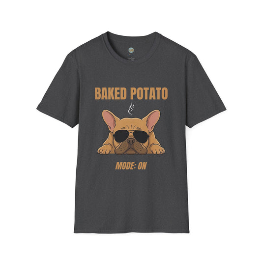 Baked Potato Mode ON French Bulldog T-Shirt | Frenchie Sunbathing Like a Potato | Gildan Softstyle 64000
