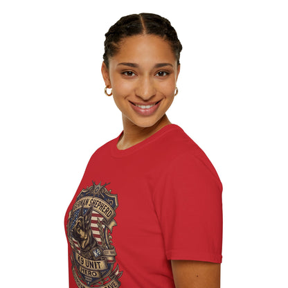 German Shepherd T-Shirt | K9 Unit Est. 1908 - Hero Police Dog Design for GSD Lovers | Gildan Softstyle 64000 Premium Tee