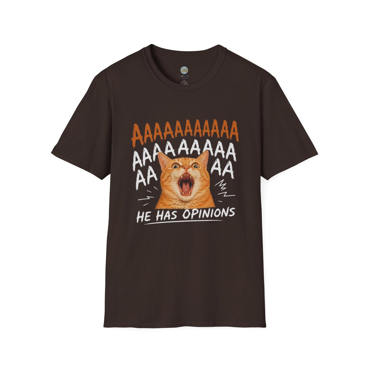 He Has Opinions Orange Cat T-Shirt | Screaming Cat Meme | Gildan Softstyle 64000