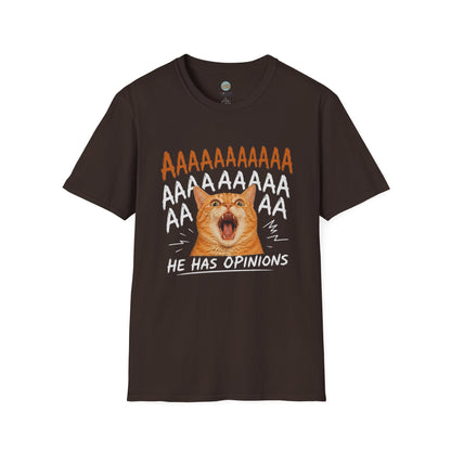 He Has Opinions Orange Cat T-Shirt | Screaming Cat Meme | Gildan Softstyle 64000