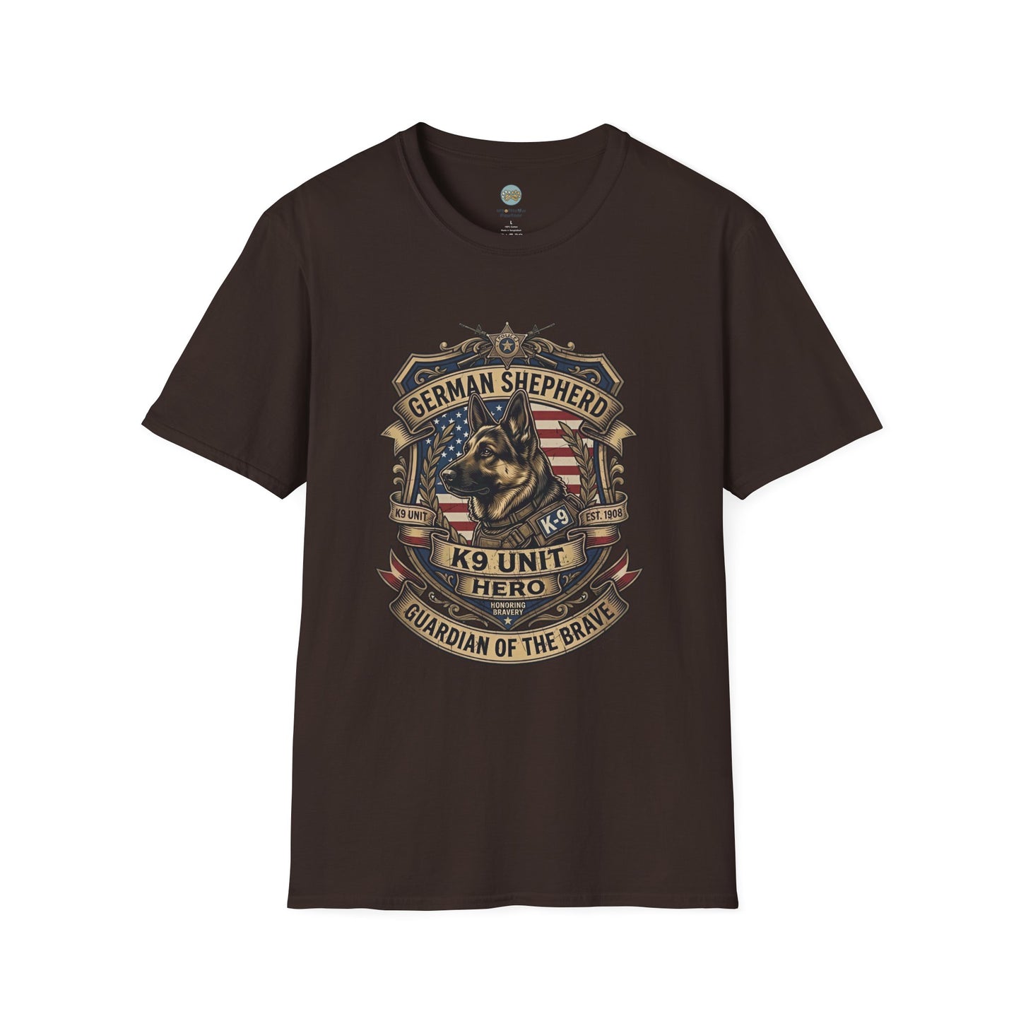 German Shepherd T-Shirt | K9 Unit Est. 1908 - Hero Police Dog Design for GSD Lovers | Gildan Softstyle 64000 Premium Tee
