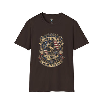German Shepherd T-Shirt | K9 Unit Est. 1908 - Hero Police Dog Design for GSD Lovers | Gildan Softstyle 64000 Premium Tee