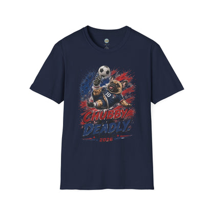 Chubby But Deadly Soccer 2026 T-Shirt | French Bulldog Goalkeeper World Cup | Gildan Softstyle 64000
