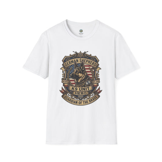 German Shepherd T-Shirt | K9 Unit Est. 1908 - Hero Police Dog Design for GSD Lovers | Gildan Softstyle 64000 Premium Tee