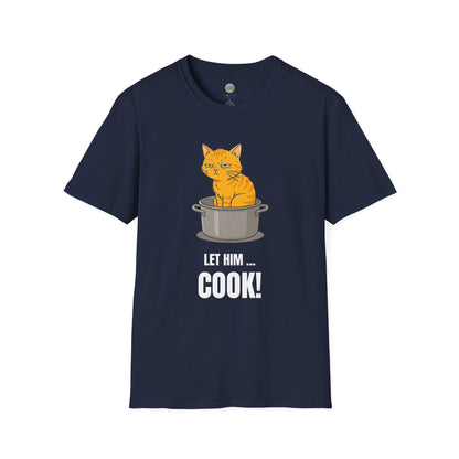 Let Him Cook Orange Cat T-Shirt | Funny Cat Sitting in Pot Meme Tee | Gildan Softstyle 64000