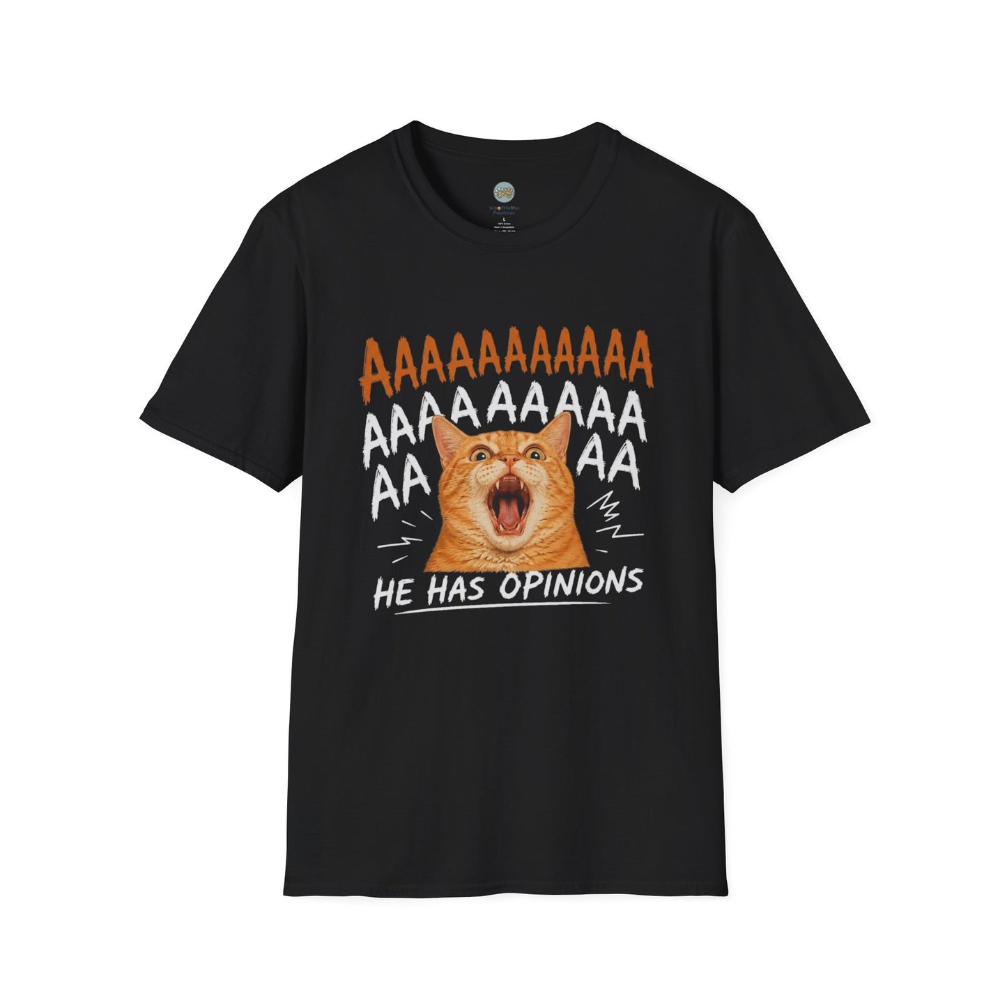 He Has Opinions Orange Cat T-Shirt | Screaming Cat Meme | Gildan Softstyle 64000