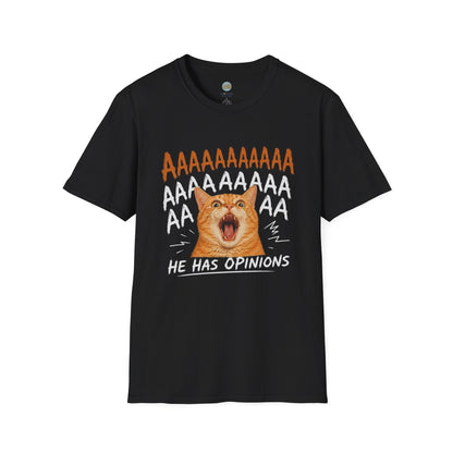 He Has Opinions Orange Cat T-Shirt | Screaming Cat Meme | Gildan Softstyle 64000