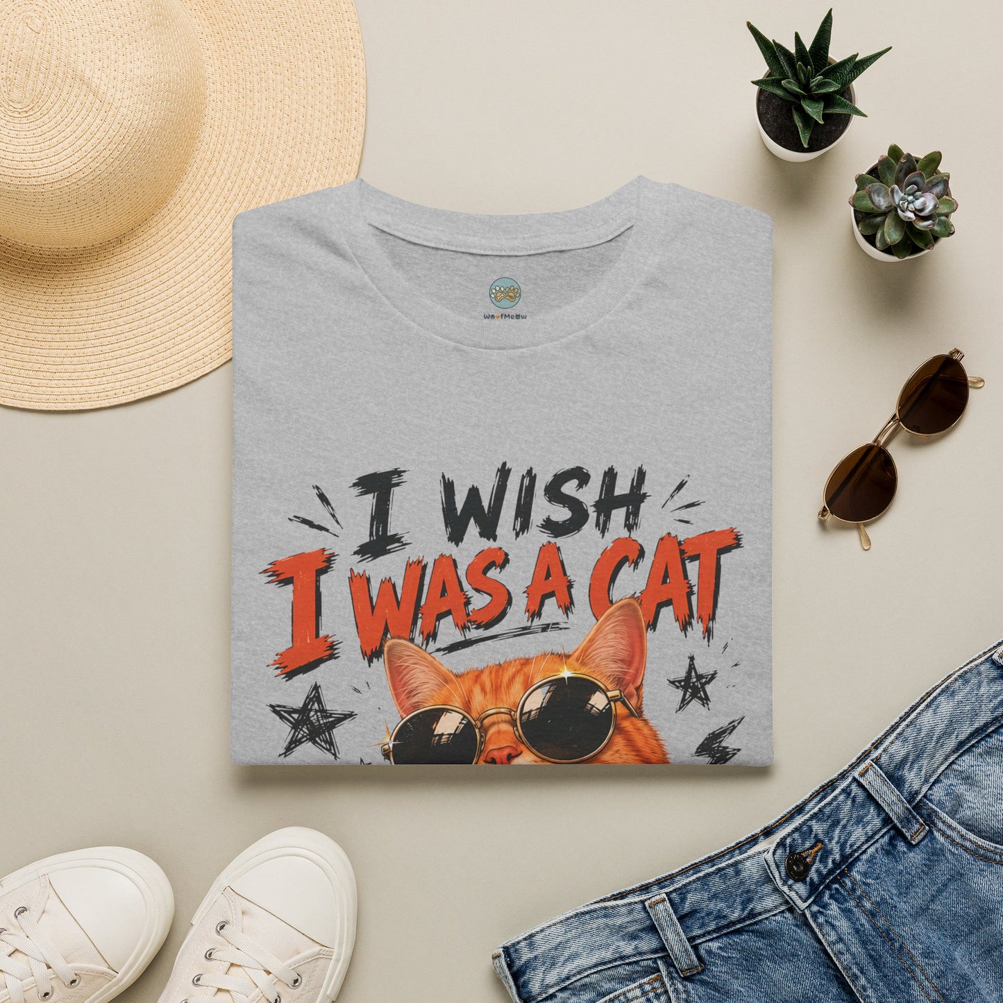 I Wish I Was A Cat T-Shirt | No Work No School Just Meow Meow | Gildan Softstyle 64000
