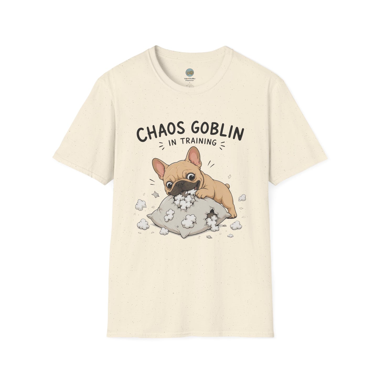 Chaos Goblin In Training T-Shirt | French Bulldog Destroying Pillow | Gildan Softstyle 64000