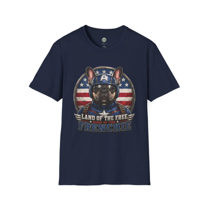 Land of the Free Home of the Frenchie T-Shirt | 4th of July French Bulldog | Gildan Softstyle 64000