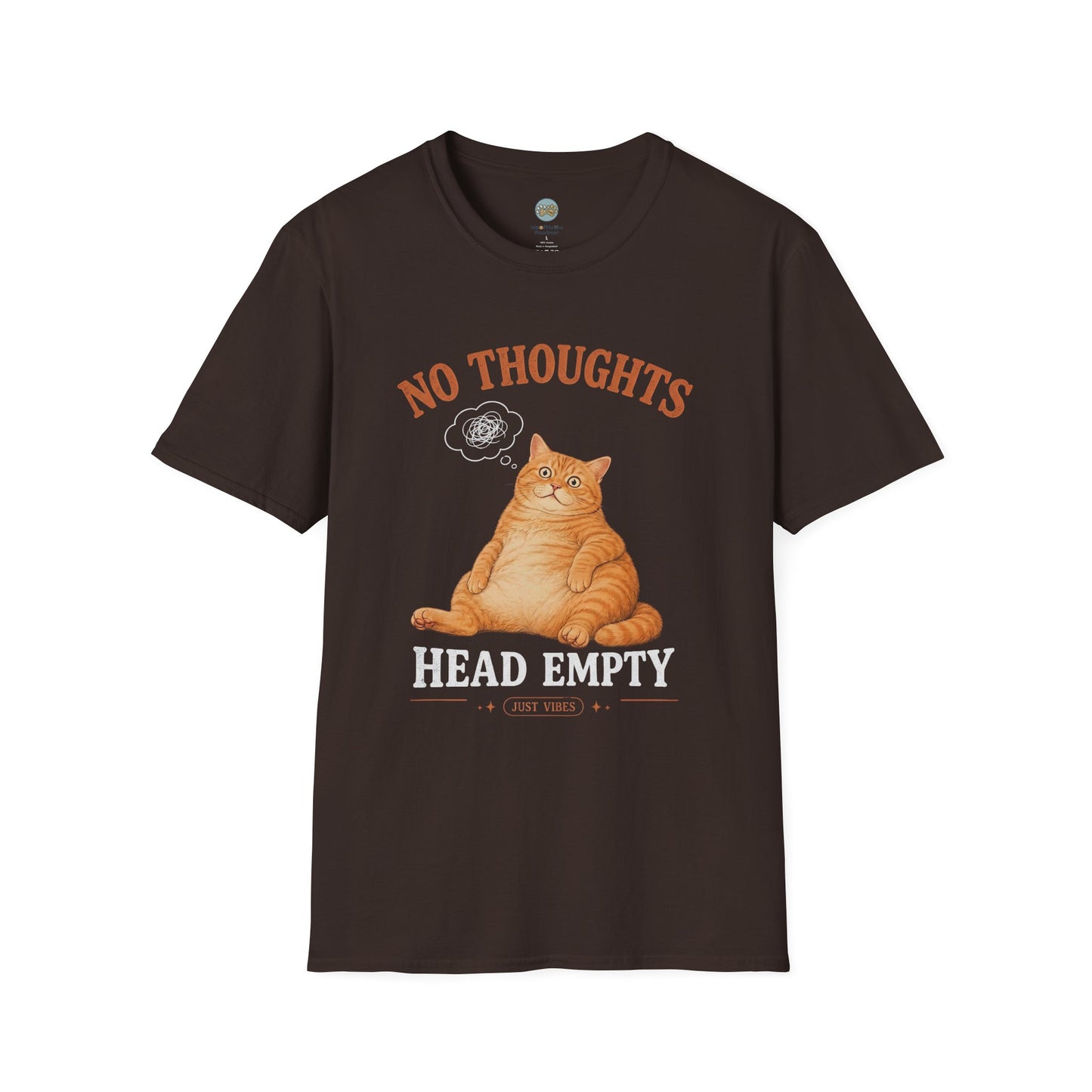 No Thoughts Head Empty Just Vibes T-Shirt | Orange Cat Blank Stare | Gildan Softstyle 64000