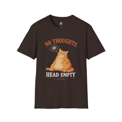 No Thoughts Head Empty Just Vibes T-Shirt | Orange Cat Blank Stare | Gildan Softstyle 64000