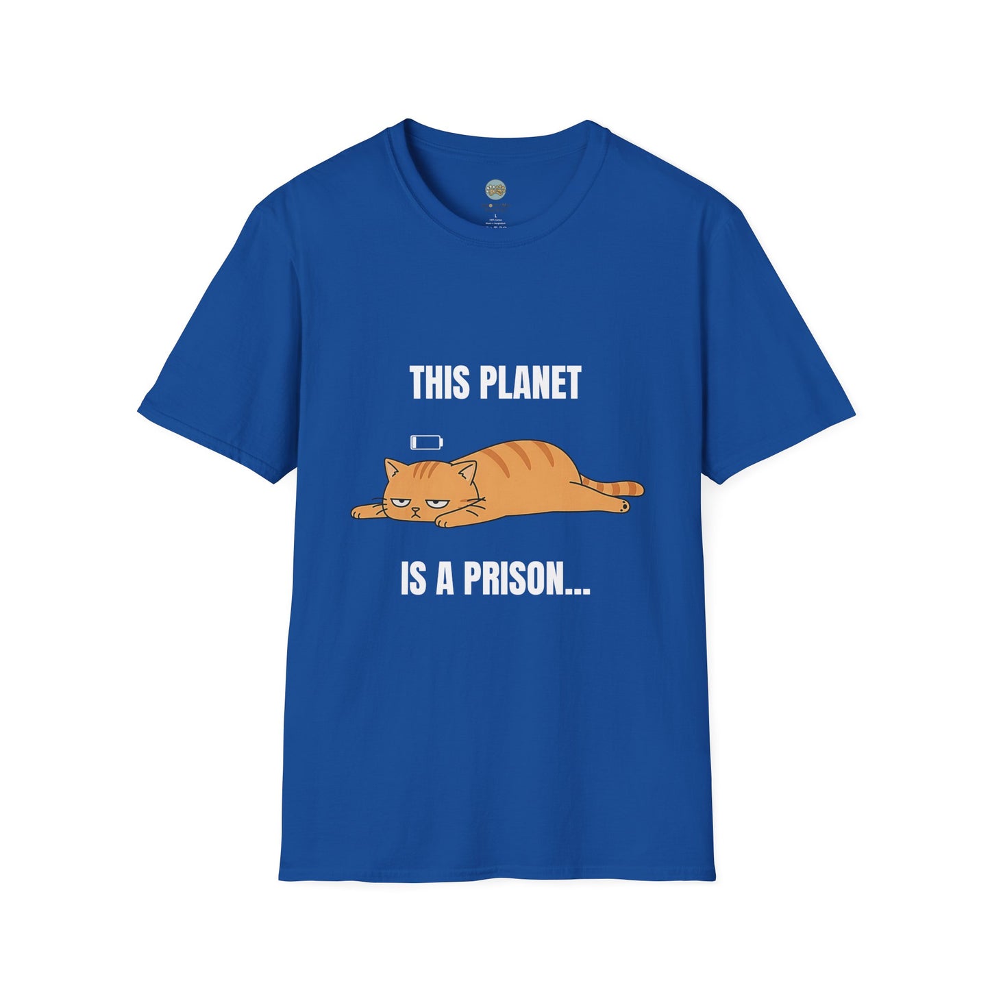 This Planet Is a Prison Orange Cat T-Shirt | Funny Existential Crisis Meme Tee | Gildan Softstyle 64000